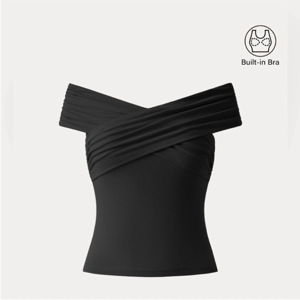 OGL Eco-SkinKiss® Criss Cross Off Shoulder New Airy Brami Top - Black Size XL